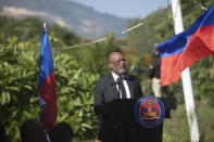 FILE - Haitian Prime Minister Ariel Henry speaks during a ceremony in memory of slain Haitian President Jovenel Moise at the National Pantheon Museum in Port-au-Prince, Haiti, July 7, 2022. Close to 60% of Haiti’s capital is dominated by gangs whose violence and sexual attacks have caused thousands to flee their homes, the U.N. humanitarian chief in the Caribbean nation said Thursday, Dec. 8, 2022. (AP Photo/Odelyn Joseph, File)