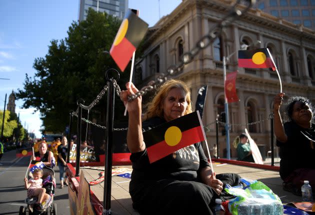A peaceful protest in Adelaide on Jan. 26, 2020. Australia Day, formerly known as Foundation Day, is the official national day of Australia and commemorates the arrival of the First Fleet to Sydney in 1788.