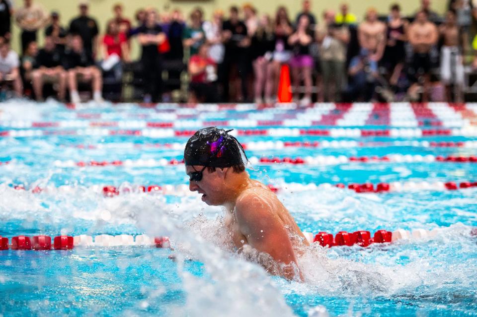 Fort Collins' Danny Rinchiuso competes in the 100 yard breaststroke during the Class 5A state swimming championships on Saturday, May 11, 2024 at the Veterans Memorial Aquatics Center in Thornton, Colo.