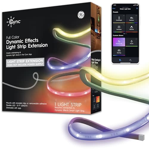 GE CYNC Dynamic Effects Smart LED Light Strip Extension, Room Décor Aesthetic Color Changing Li…