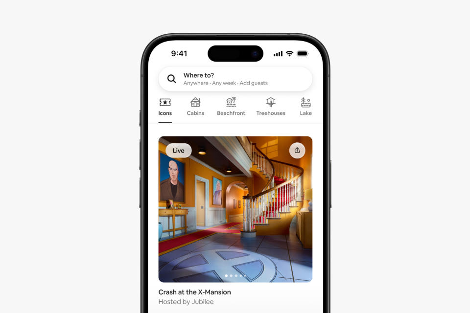 Check out the new Icon experiences with Airbnb. pictured: the X-Men Icon listing on Airbnb