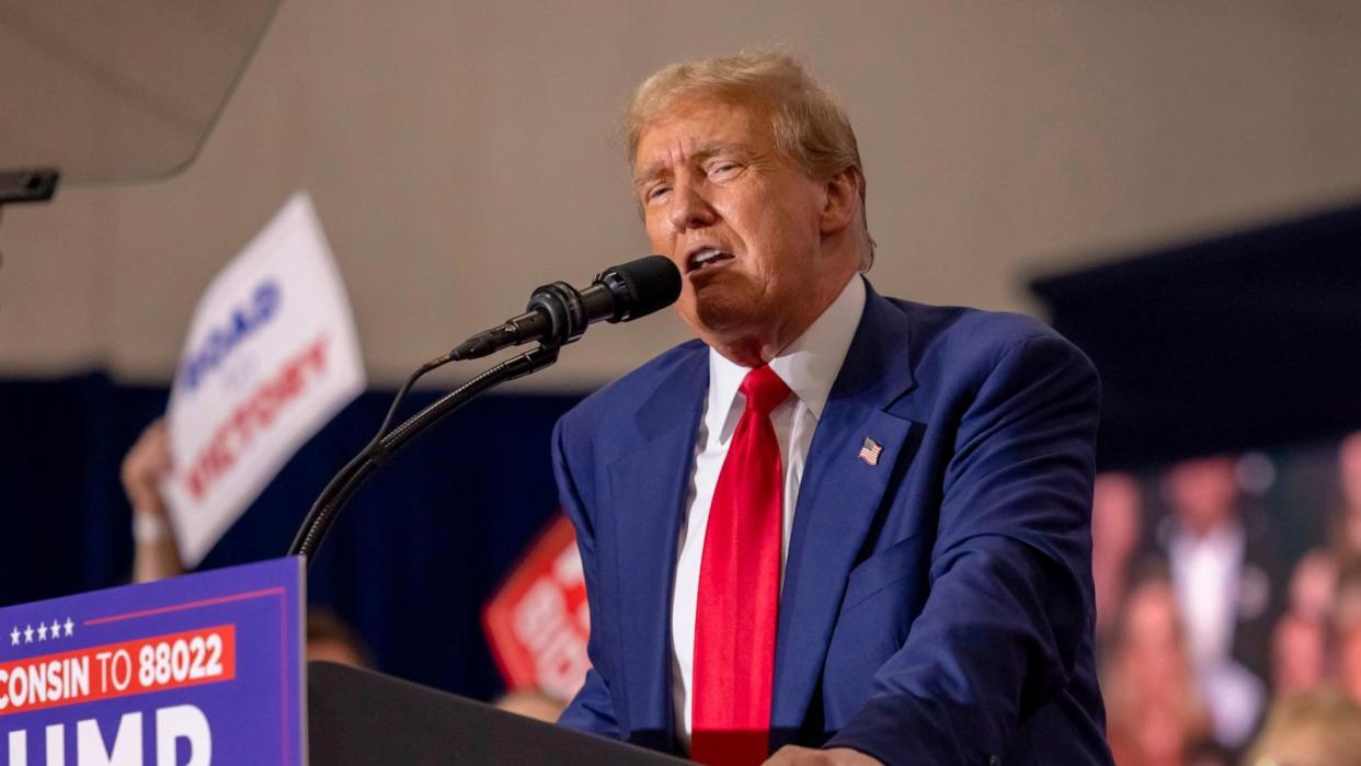 PHOTO: Republican presidential candidate former President Donald Trump speaks, April 2, 2024, at a rally in Green Bay, Wis.  (Mike Roemer/AP, FILE)