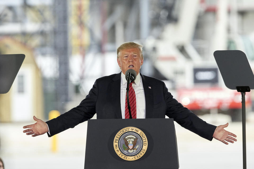 President Donald Trump speaks at Southwest Iowa Renewable Energy, an ethanol producer, in Council Bluffs, Iowa, Tuesday, June 11, 2019. (AP Photo/Nati Harnik)