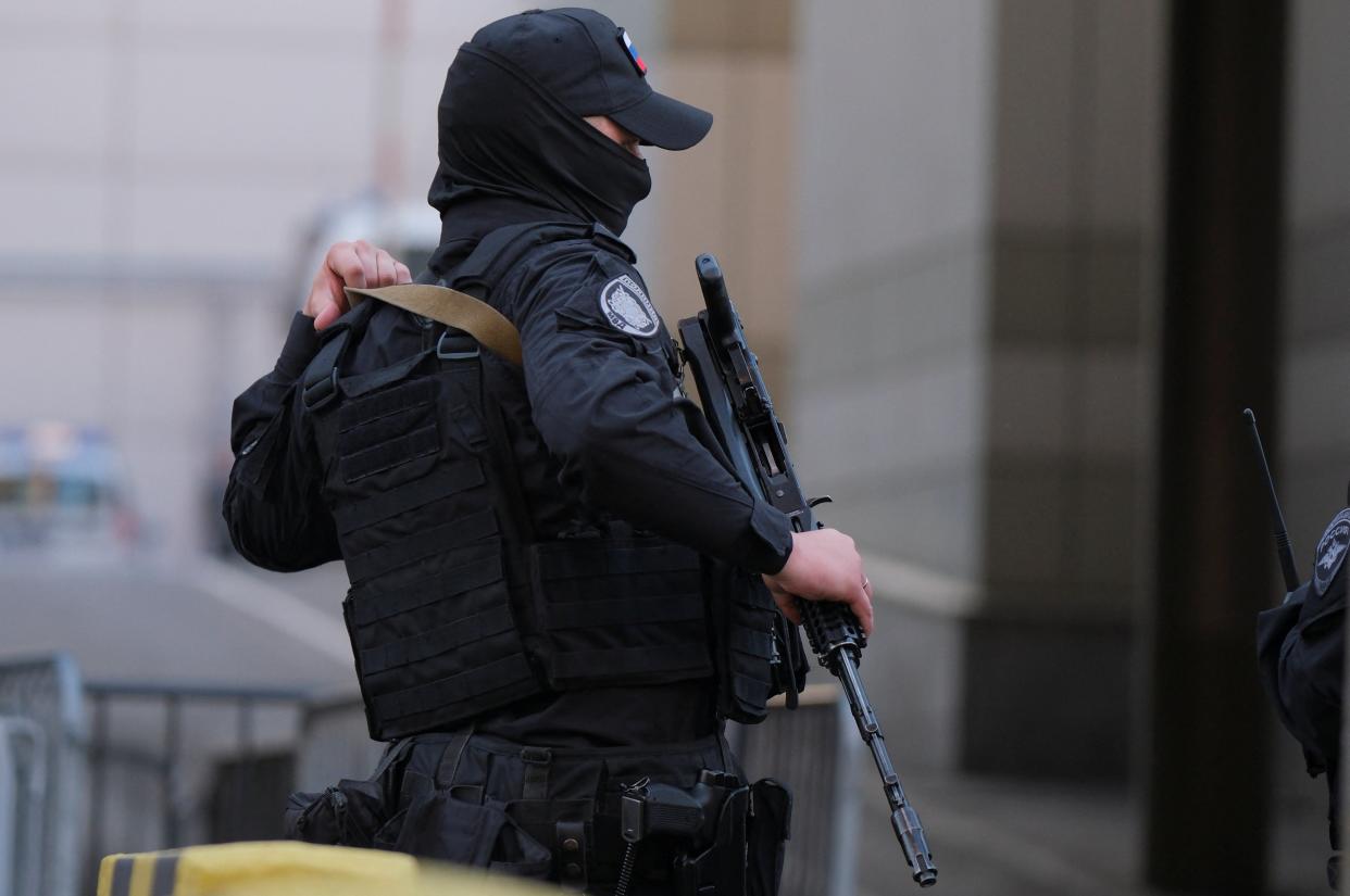 Russian law enforcement officers were pictured near the Expo Building (REUTERS/Shamil Zhumatov)