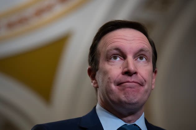 Sen. Chris Murphy (D-Conn.) speaks at a news conference Wednesday following a closed-door lunch meeting with Senate Democrats at the Capitol. He said the House has a duty to 