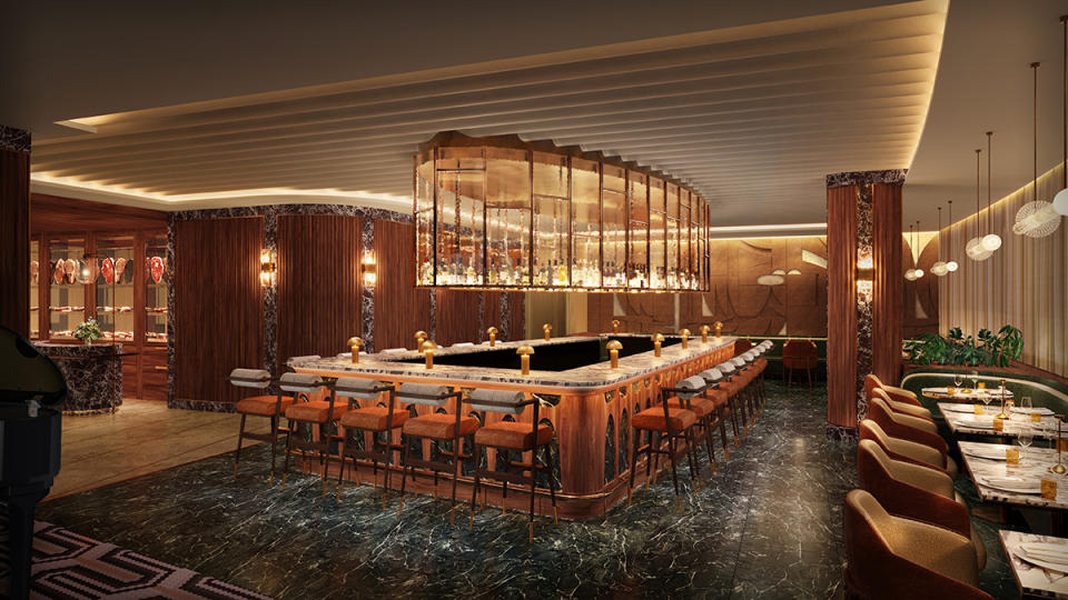 A rendering of the bar area