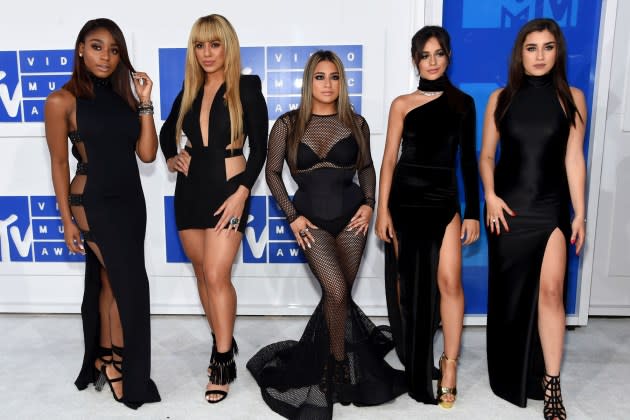 Normani, Dinah Jane, Ally Brooke, Camila Cabello and Lauren Jauregui of Fifth Harmony attend the 2016 MTV Video Music Awards - Credit: Jamie McCarthy/Getty Images