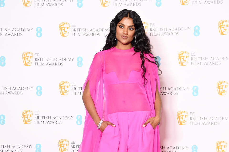 Simone Ashley poses in the winners room at the EE British Academy Film Awards 2022 at Royal Albert Hall on March 13, 2022 in London, England.  (Getty Images)