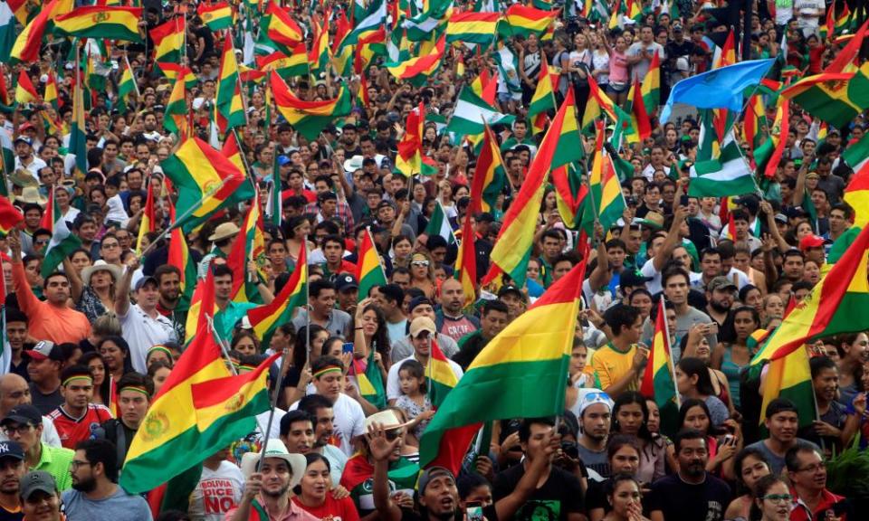 Bolivians in the country’s capital, La Paz, celebrate Morales’s resignation after almost 14 years in power.