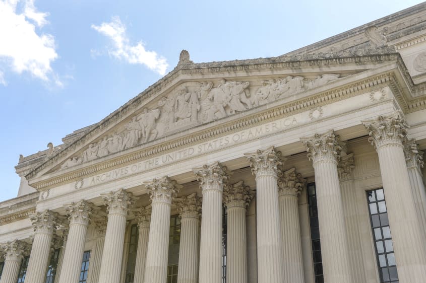 A view of the National Archives and Records Administration building in Washington, D.C.