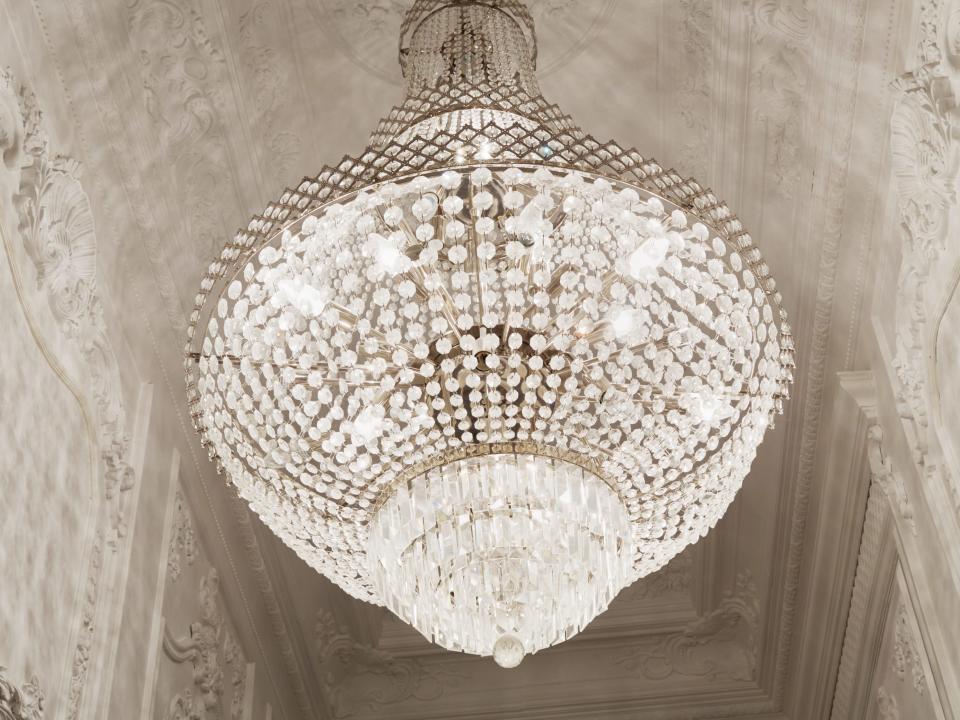 Sparkly chandelier hanging from ceiling