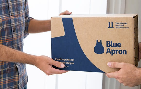 Delivery of a Blue Apron meal kit