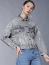 <a href="https://fave.co/2XxfrTz" rel="noopener" target="_blank" data-ylk="slk:BUY HERE;elm:context_link;itc:0;sec:content-canvas" class="link ">BUY HERE</a> Grey solid denim jacket with embellishments, by Tokyo Talkies from Myntra, for Rs. 1,349