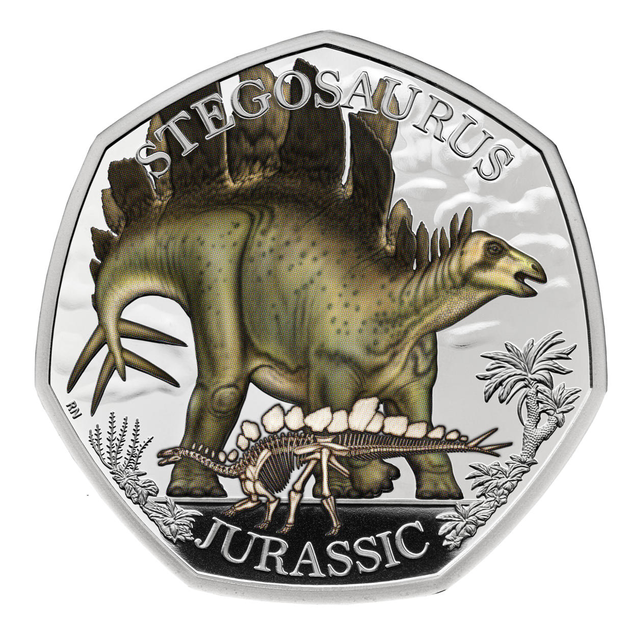 A stegosaurus coin