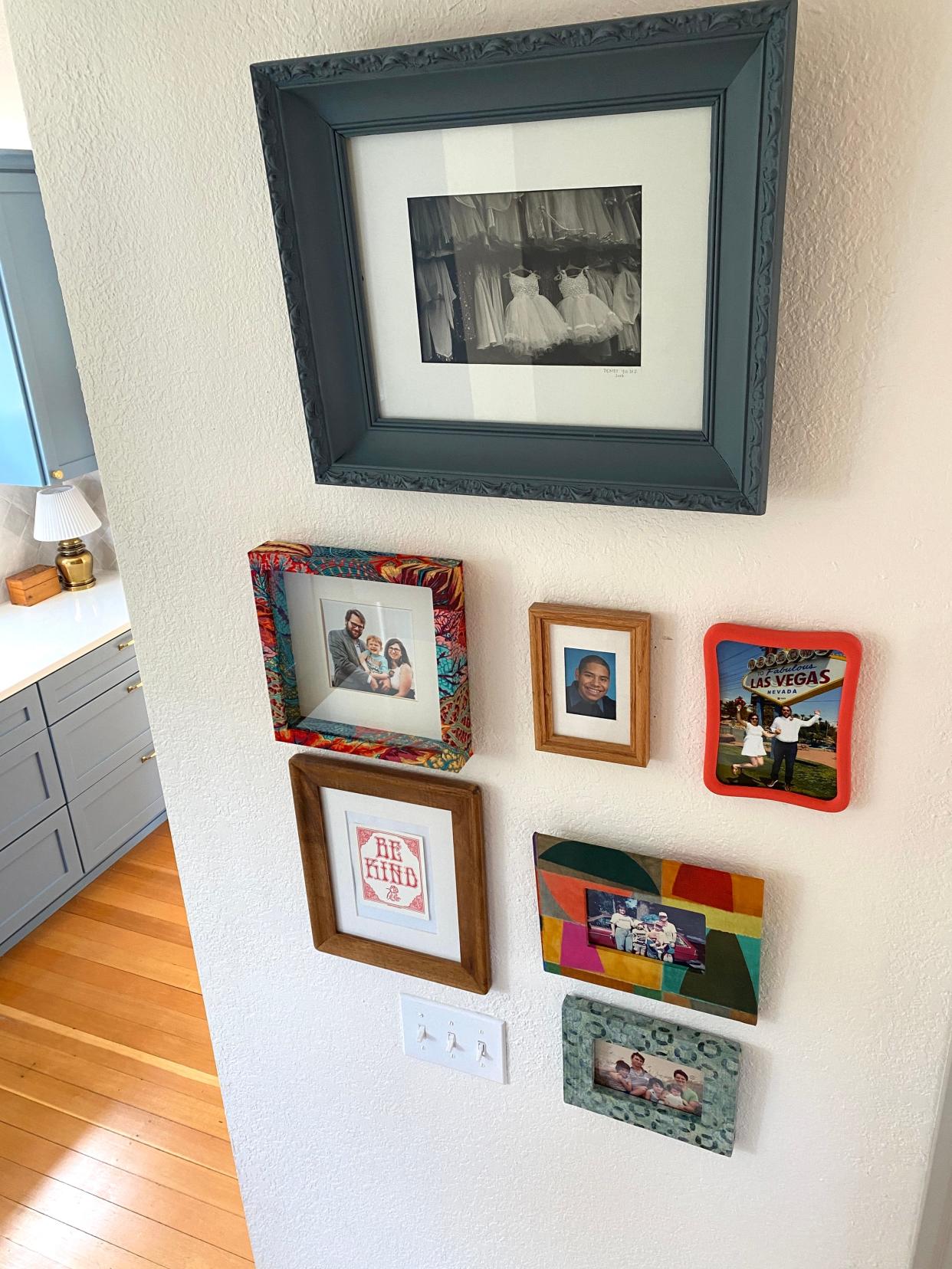 Abundance is a design aesthetic used by author Fedell Lee, which Kitsap Sun columnist Betsy Kornelis translated into her own hallway. Filling a blank wall with family photos in bright or distinct frames adds pattern and texture.