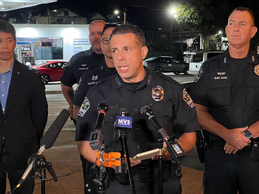 APD Chief Joseph Chacon gives a media briefing after a shooting involving an Austin Police Department officer (KXAN Photo/Frank Martinez)