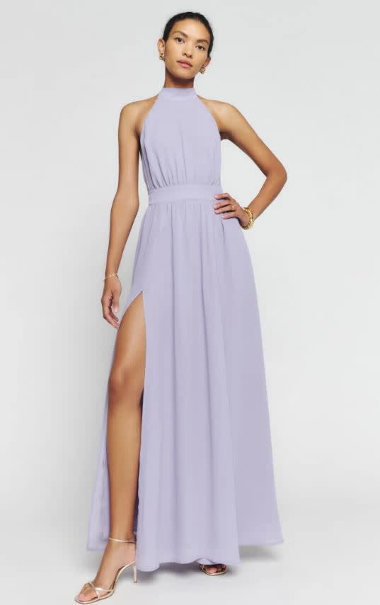 reformation halterneck lilac dress 