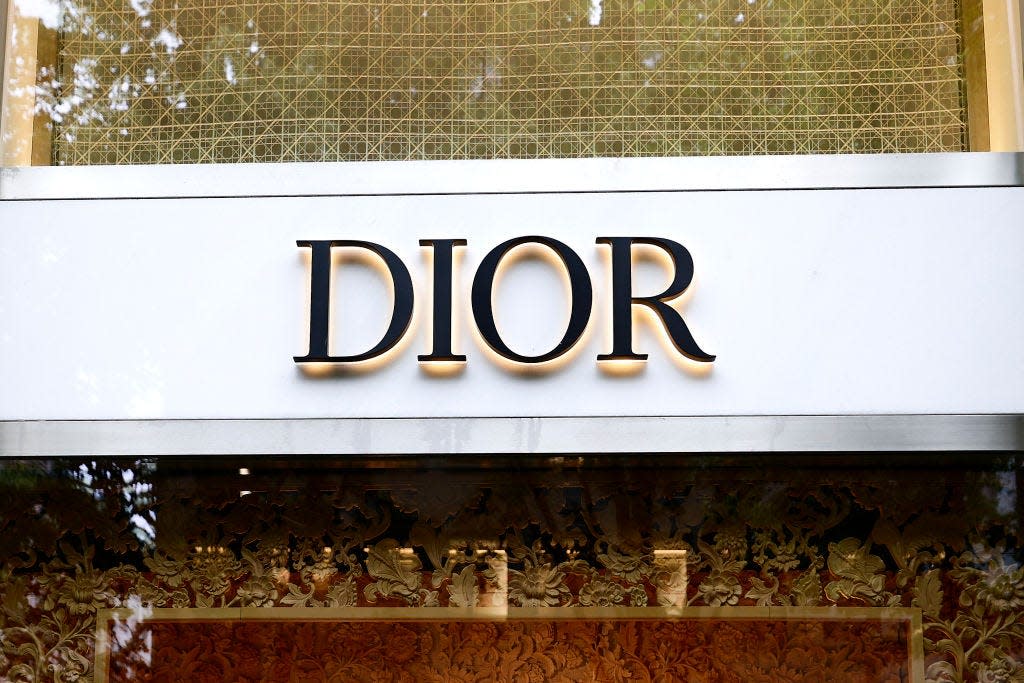 The logo of Dior, the French multinational luxury fashion house, on one of its stores in Zurich