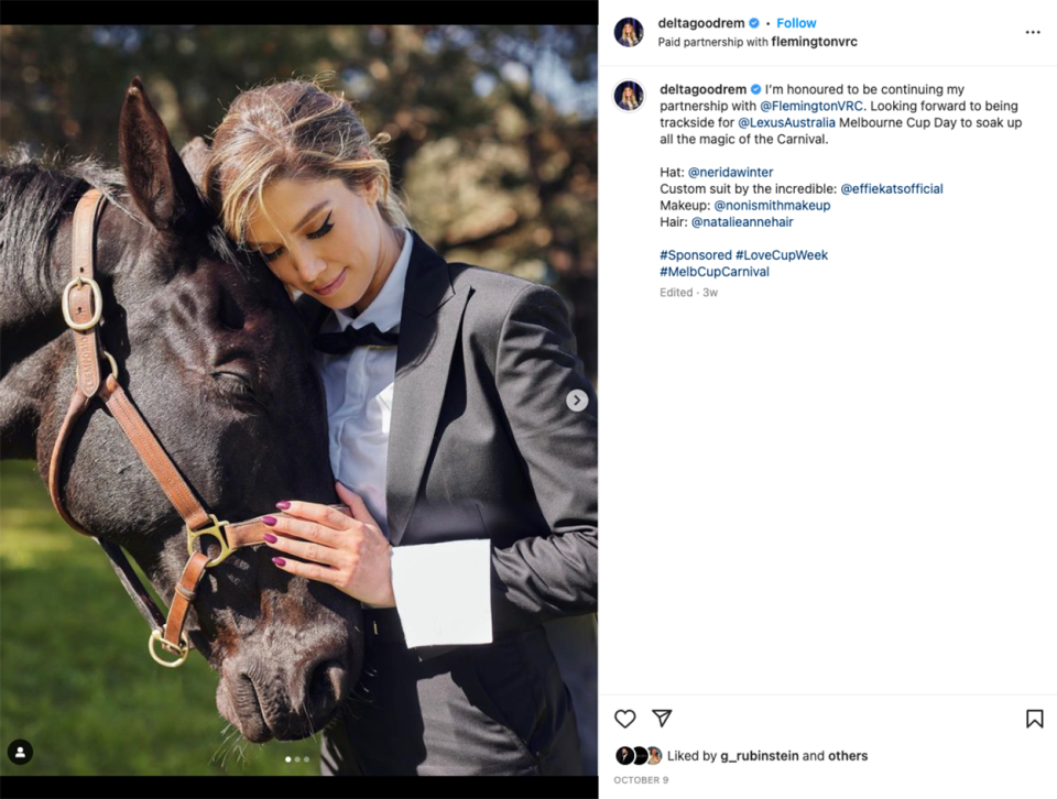 Delta Goodrem Instagram post without comments 