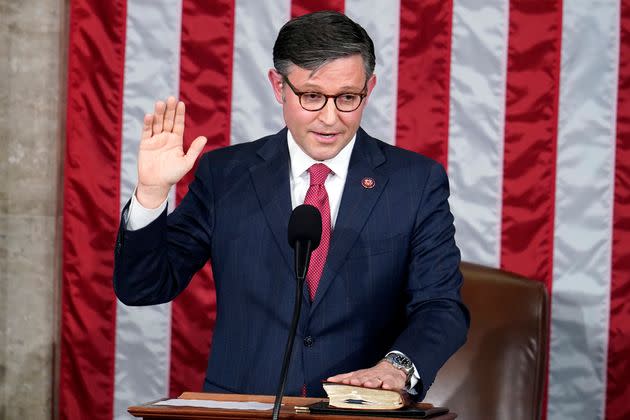 Rep. Mike Johnson (R-La.) takes the oath to be the new House speaker on Wednesday. He's been a booster of the Ark Encounter theme park and the Creation Museum in Kentucky.