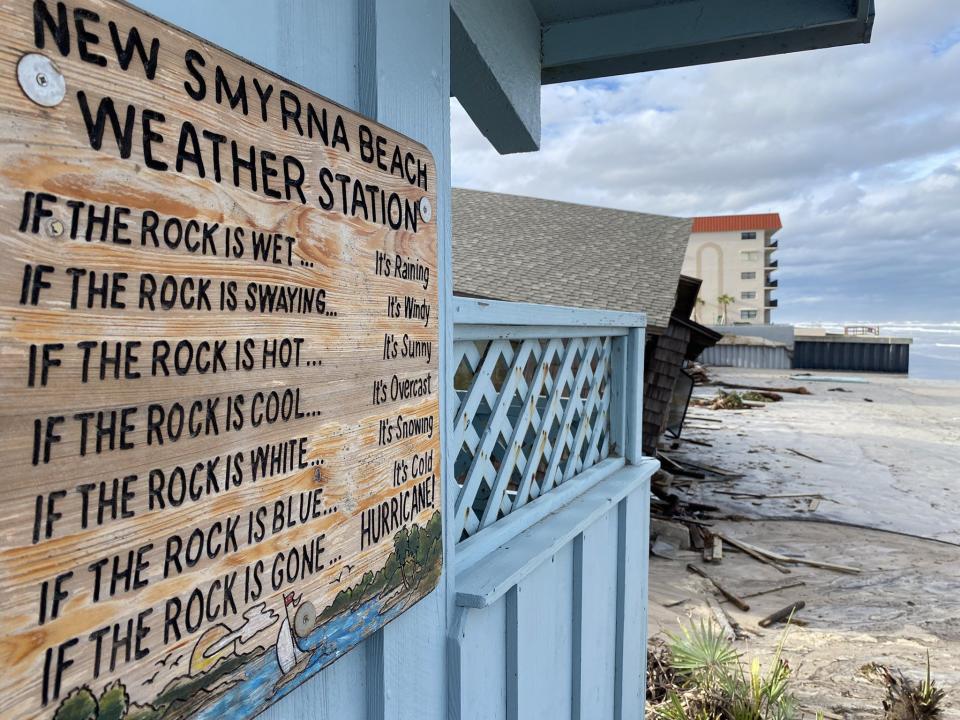 The path of destruction left behind by Tropical Storm Nicole in New Smyrna Beach.