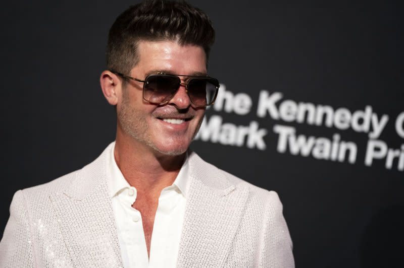 Robin Thicke attends the Mark Twain Prize For American Humor at The Kennedy Center in Washington, DC on March 24. File Photo by Bonnie Cash/UPI.