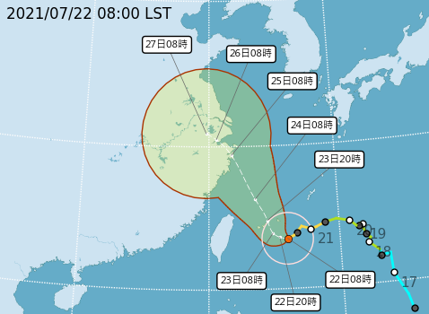 颱風逐漸往北移動，明後天降雨更明顯（圖／中央氣象局）