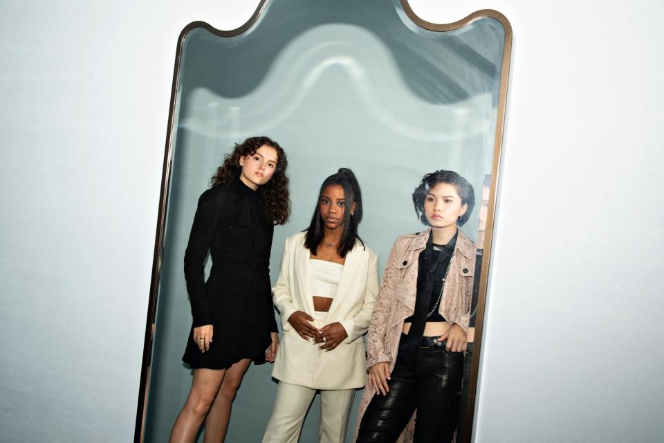Fina Strazza, Camryn Jones and Riley Lai Nelet of “Paper Girls.” - Credit: Lexie Moreland/WWD