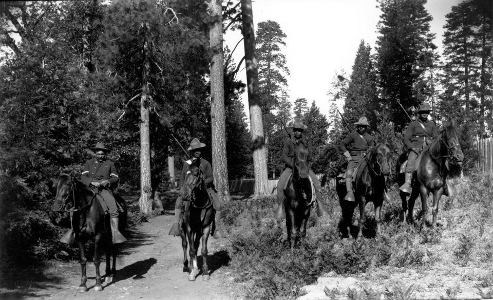 Members of the 24th Infantry are seen at Yosemite National Park in 1899.