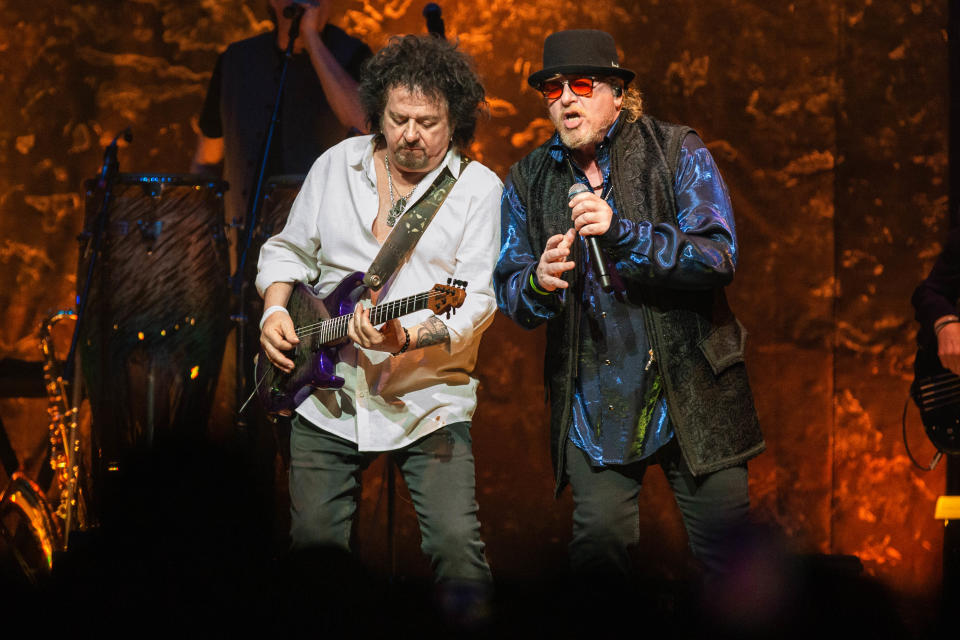 Toto band members Joseph Williams and Steve Lukather perform on the Freedom Tour 2022 at the Paycom Center in Oklahoma City on Thursday, March 17, 2022.