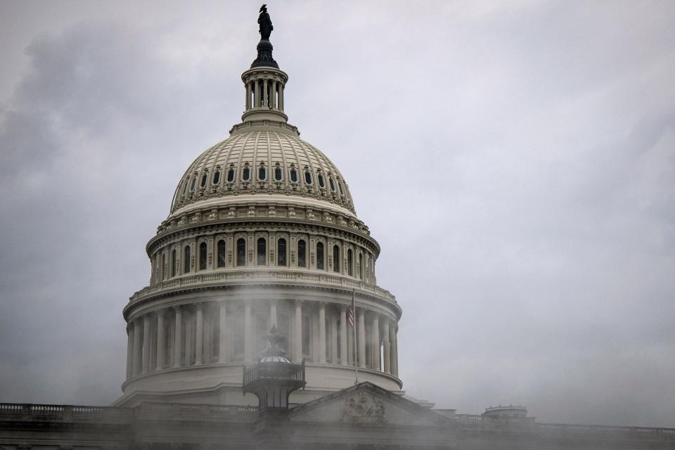 The U.S. Capitol building is seen past a cloud of steam rising from a vent on Capitol Hill on Feb. 11.