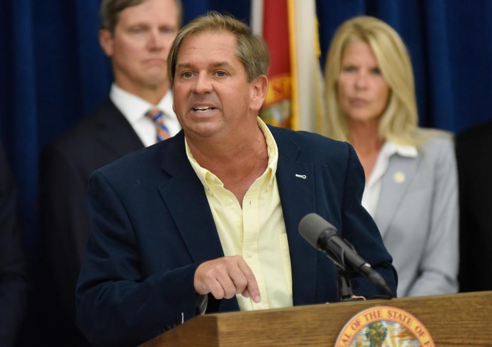 Parent Jeffrey Steel spoke about his 7-year-old daughter Sofia, who has Down syndrome, at an October 2021 press conference in Titusville with Florida Governor Ron DeSantis. Steel said Sofia came home Oct. 7 from school with a mask tied to her face.
