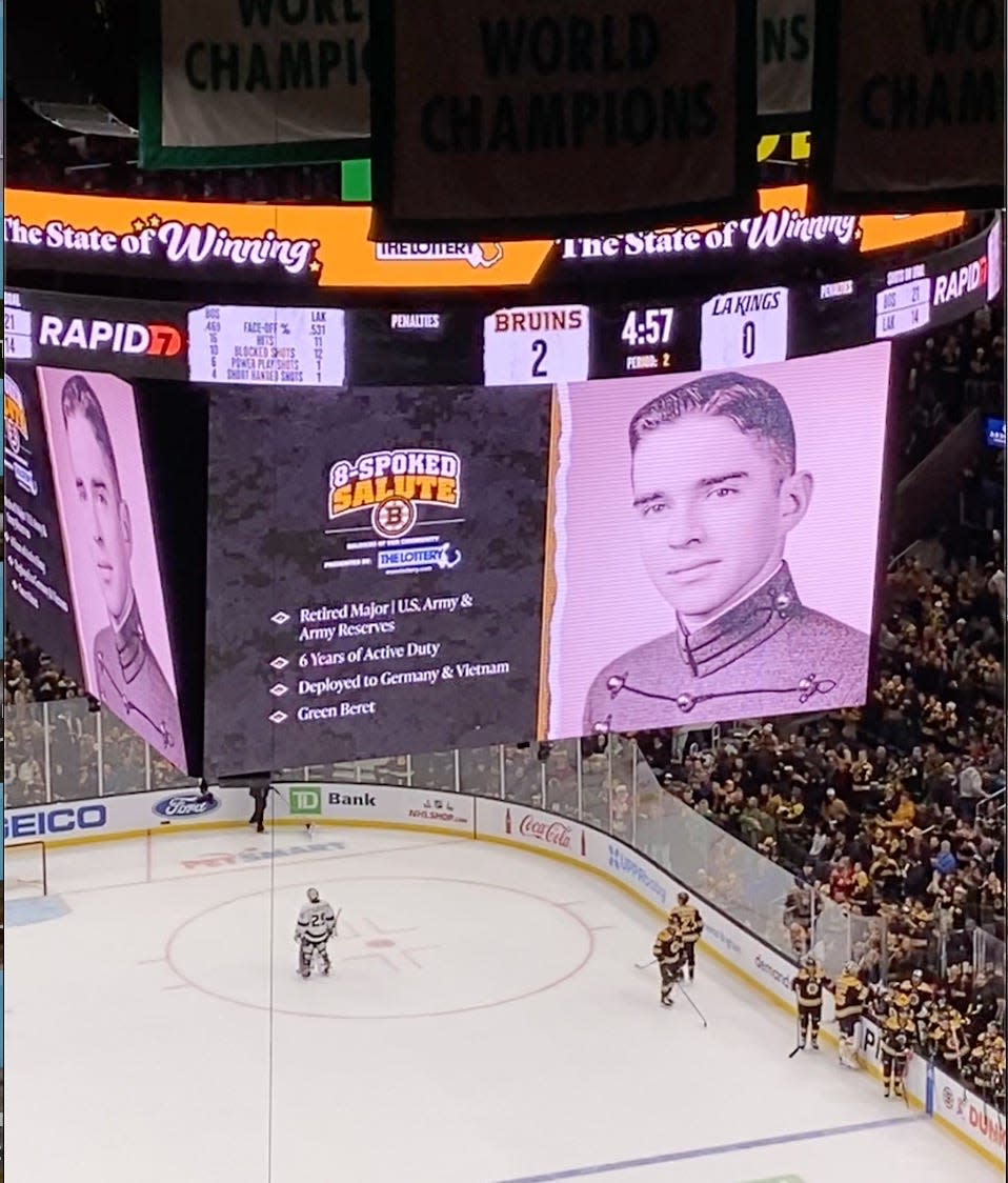 The video tribute on the Jumbotron at TD Garden on December 15 included photos of various stages of Lennon’s military career. This image shows him as a West Point cadet.