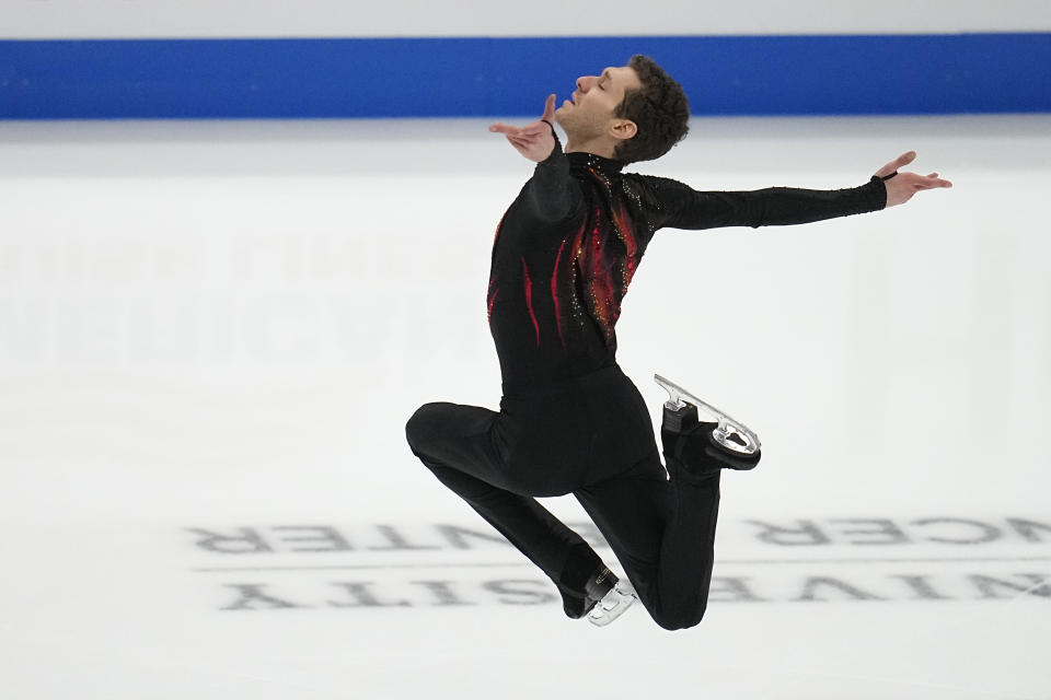 Jason Brown competes during the men's short program at the U.S. figure skating championships Friday, Jan. 26, 2024, in Columbus, Ohio. (AP Photo/Sue Ogrocki)