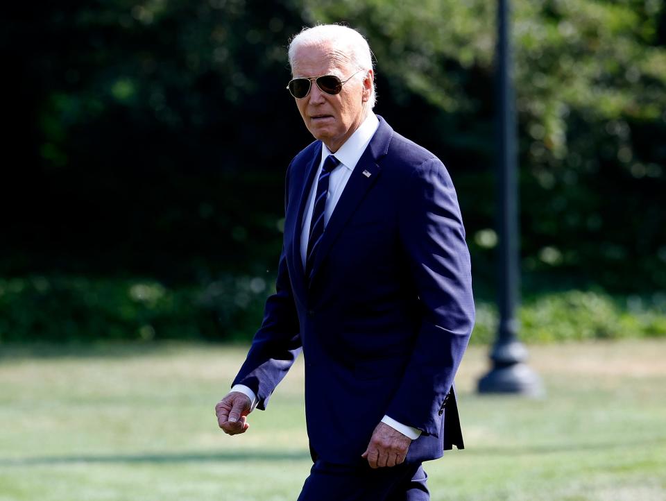 President Joe Biden departs the White House on July 15, 2024 in Washington, DC. Biden is traveling to Las Vegas, Nevada to deliver remarks at the NAACP National Convention and the UnidosUS Annual Conference.