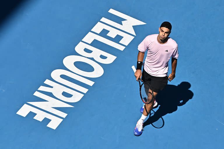 Francisco Cerúndolo, después de un punto contra el canadiense Felix Auger-Aliassime