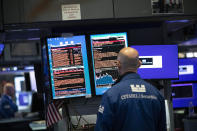 FILE - In this Sept. 18, 2019, file photo stock prices are displayed at the New York Stock Exchange. The U.S. stock market opens at 9:30 a.m. EDT on Tuesday, Oct. 1. (AP Photo/Mark Lennihan, File)