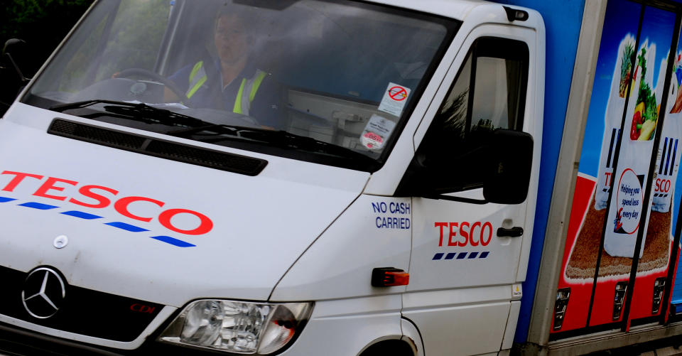 A Tesco home delivery van.   (Photo by Rui Vieira/PA Images via Getty Images)