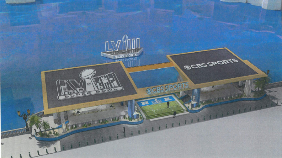 A rendering showing the security perimeter and hospitality activations around Allegiant Stadium. (NFL)