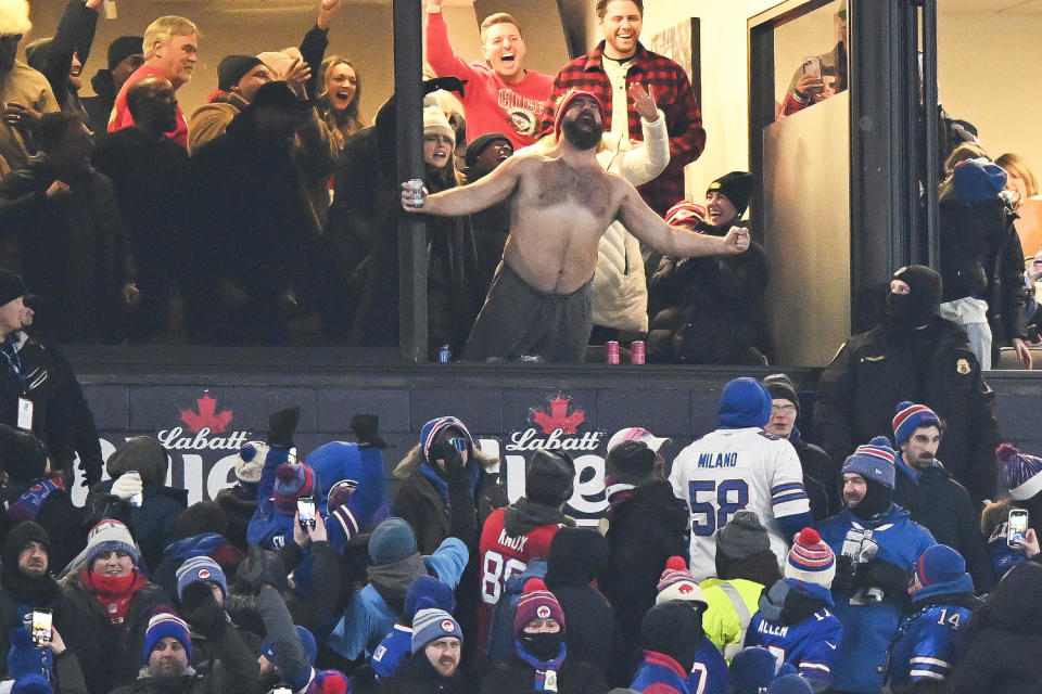 Jason Kelce shirtless in the crowd (Kathryn Riley / Getty Images)