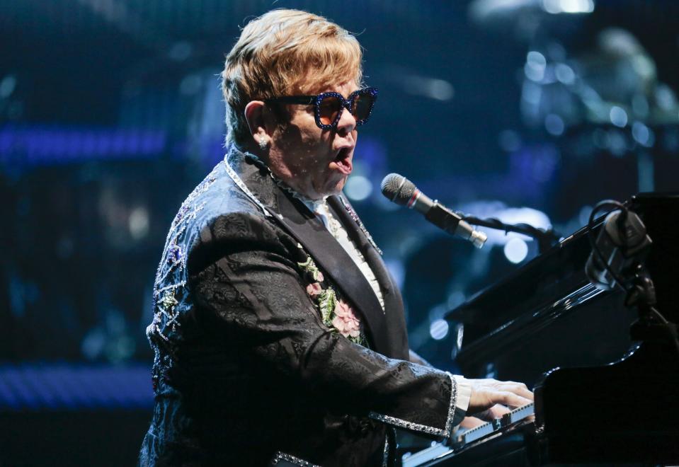 Elton John performs "Bennie and the Jets" on Nov. 2, 2018, during his "Farewell Yellow Brick Road" Tour stop at the Schottenstein Center in Columbus, Ohio.