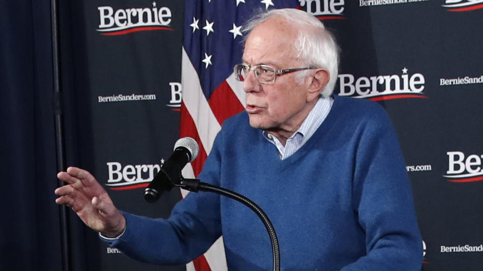 Sen. Bernie Sanders speaks during a news conference at his New Hampshire headquarters on Thursday. (Pablo Martinez Monsivais/AP)