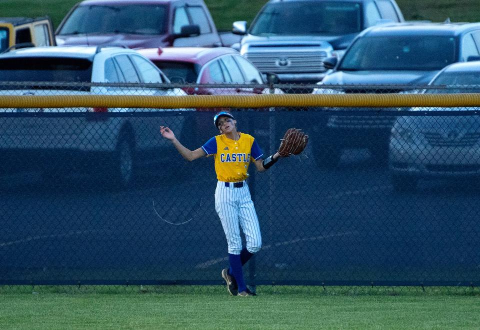 Castle's Kaelyn Watson (3) reacts to a Bedford North Lawrence home run during the 2022 IHSAA 4A Softball Regional at Lockyear Field Tuesday evening, May 31, 2022.