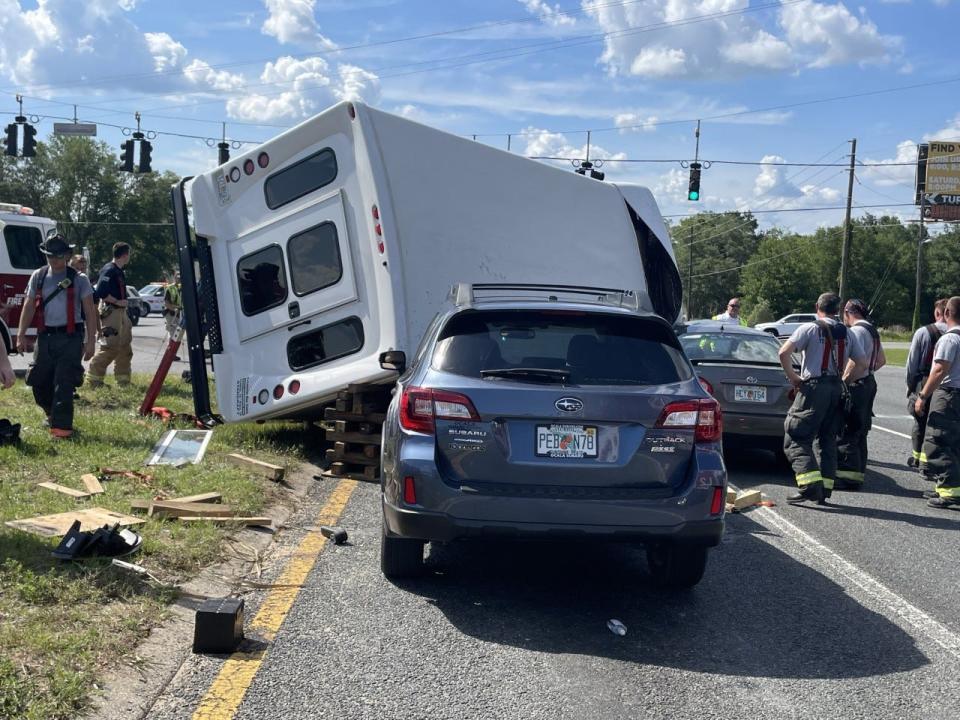 This was the scene of a multi-vehicle crash Tuesday on U.S. 441 South at Sunset Harbor Road.