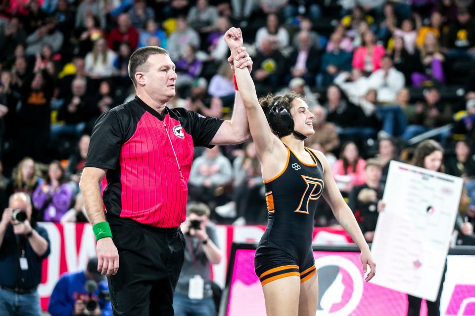 Cedar Rapids Prairie's Mackenzie Childers earned a state title and won 41 of her 48 matches by fall as a sophomore.