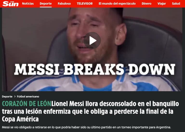 La publicación de The Sun sobre la lesión de Messi