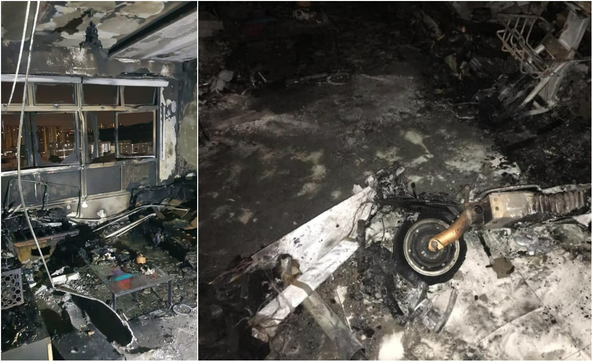 A fire broke out in a 26th-floor unit at Block 293D, Bukit Batok St 21 on the morning of 18 July, 2019. (PHOTOS: SCDF, Murali Pillai/Facebook)