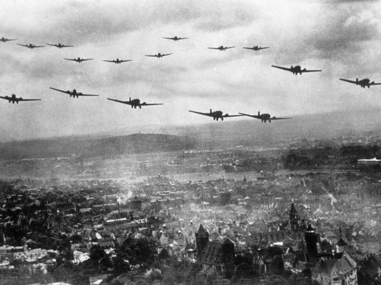 Luftwaffe bombers swooped down over East London to unleash their deadly cargo in 1940: Getty