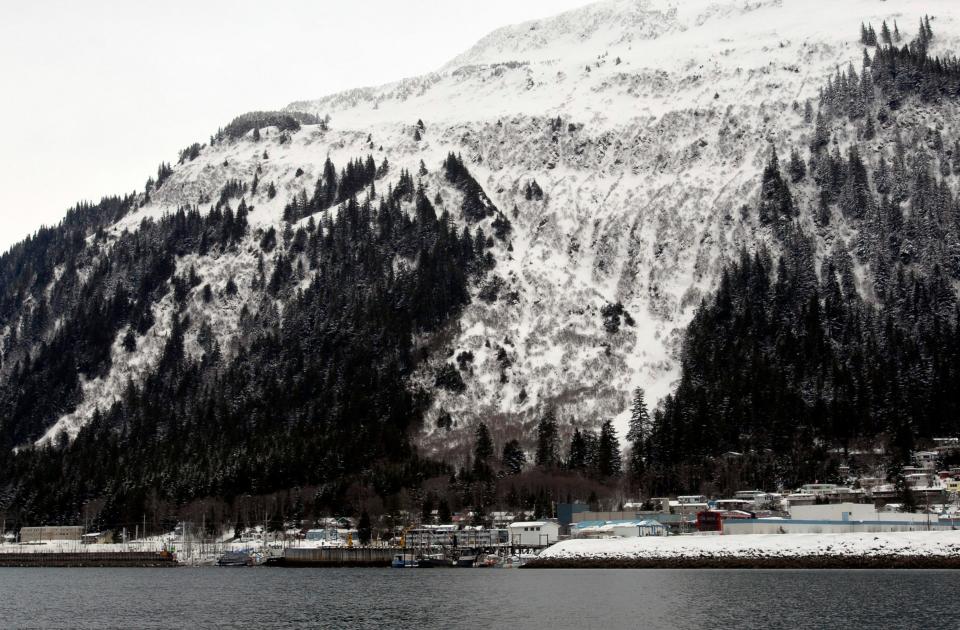 The Behrends Avenue avalanche path, center, is shown on Mount Juneau in this March 13, 2007, file photo. Alaska's capital city of Juneau elevated its urban avalanche forecast to “extreme” danger on Saturday.