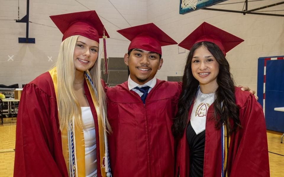 Carter Grissom, ALex Sayvone and Audrey Smith at Riverdale High School graduation at MTSU’s Murphy Center on Friday, May 17, 2024.